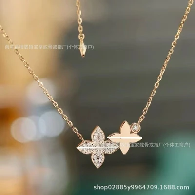 B- cloverleaf double flower full diamond necklace - authentic quality