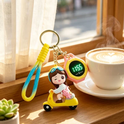 Yellow little girl pendant digital watch