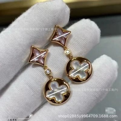 B-double flower earrings pink + white shell