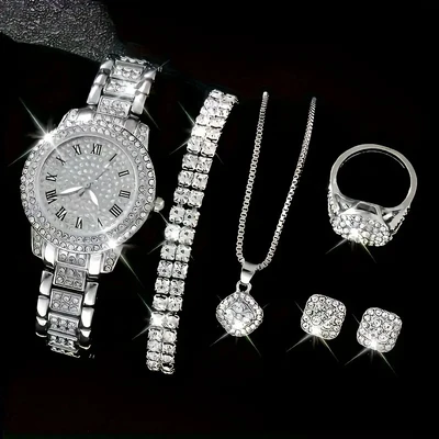 Roman multi-diamond silver five-piece set (without gift box