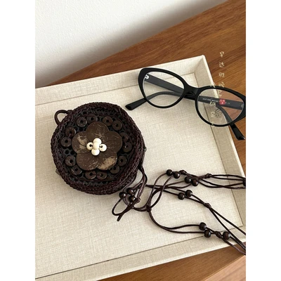 Brown large flower cabbage shell bag