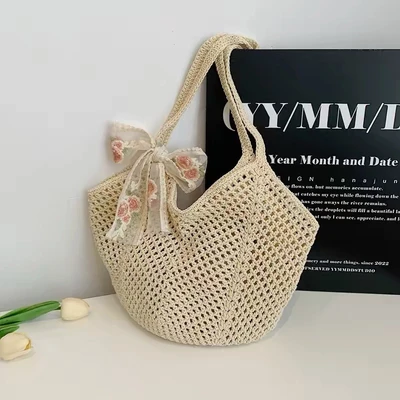 357—silk scarf double rope mesh hollow off-white