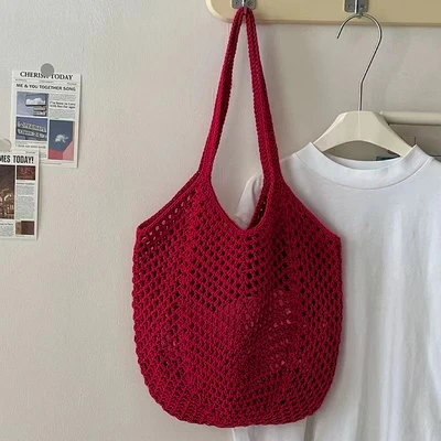 357—double rope mesh hollow bright red