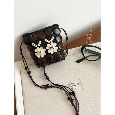 White double flower coconut shell bag