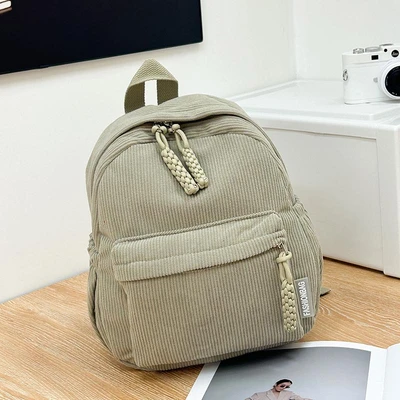 Small corduroy backpack - khaki