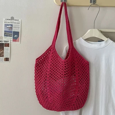 357—double rope mesh hollow rose red