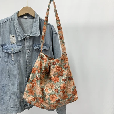 Orange flower one with crossbody and zipper