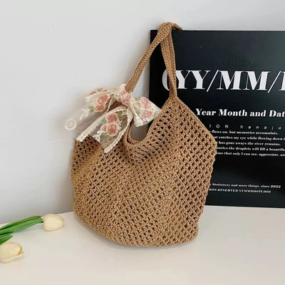 357—silk scarf double rope mesh hollow khaki color