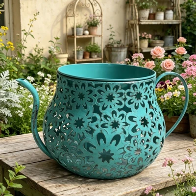 Distressed blue kettle