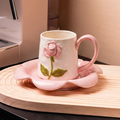 Blooming flowers-hand-painted cups and saucers [pink]