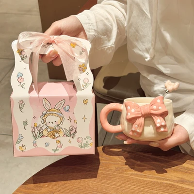 [gift box] pink polka dot bow cup + spoon