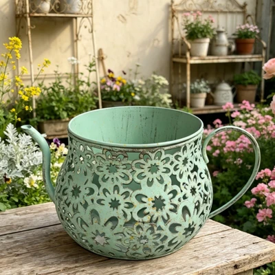 Distressed green kettle