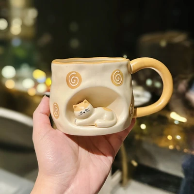 Three-dimensional cat nest cup-yellow cat yellow handle