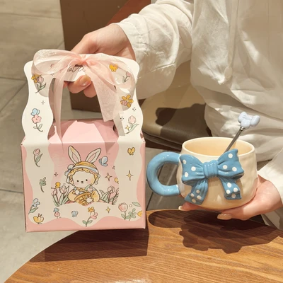 [gift box] blue polka dot bow cup + spoon
