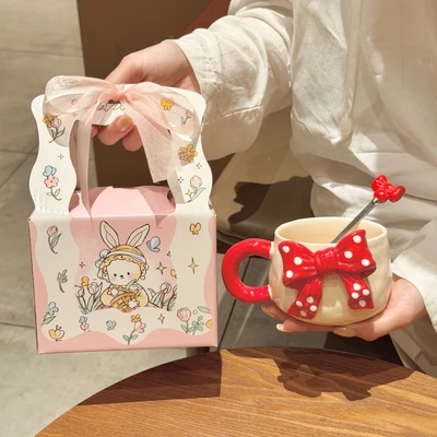 [gift box] red polka dot bow cup + spoon