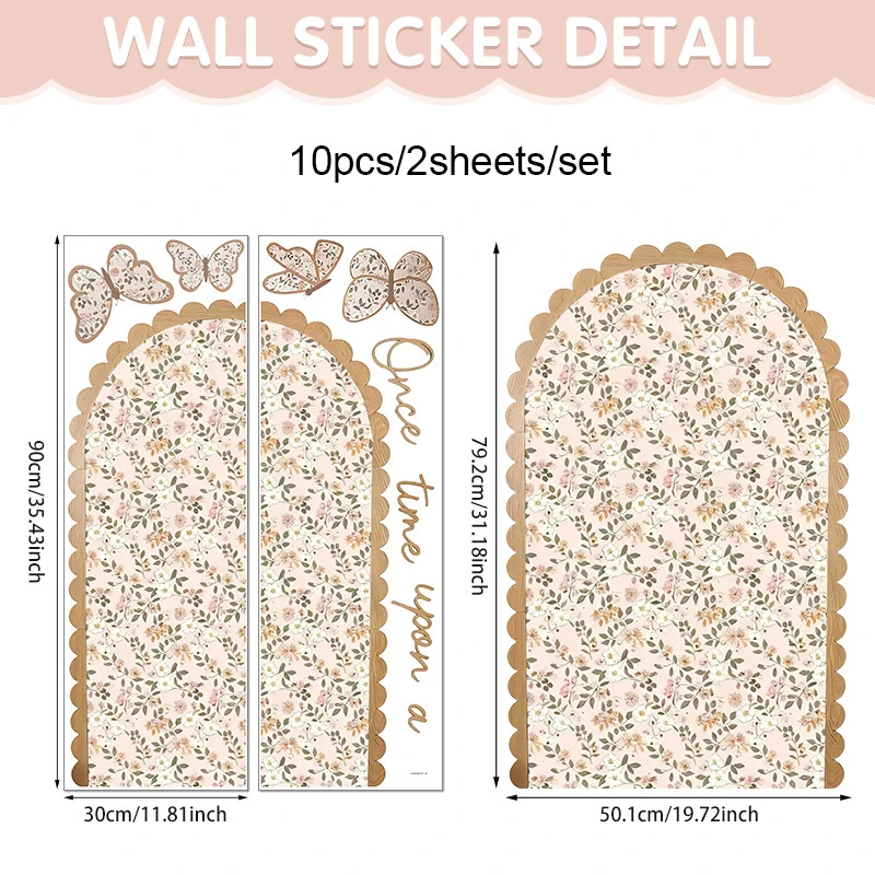 Bohemian Butterfly Floral Large Arch Wall Sticker for Girls' Children's Bedroom Self-Adhesive Pvc Sticker Kindergarten Decoration