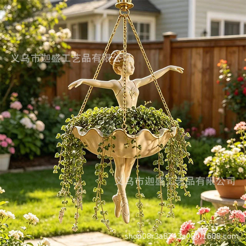 Cross-Border New Product Resin Ballet Girl Hanging Pot Ornament Outdoor Courtyard Garden Decoration Crafts