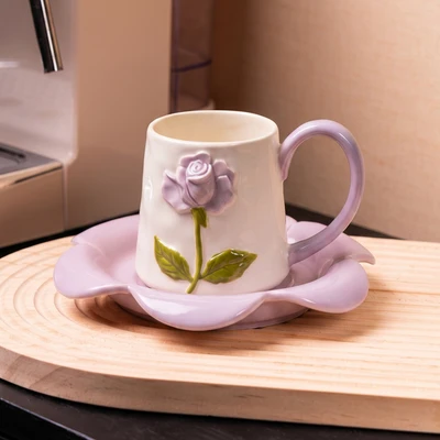 Blooming flowers-hand-painted cups and saucers [purple]