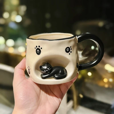 Three-dimensional cat nest cup-black cat black handle