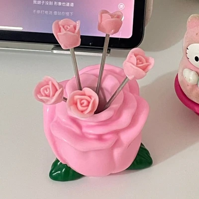 Pink rose base + 5 forks