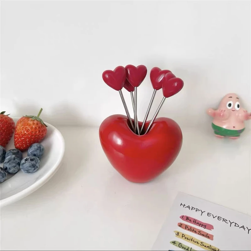 Heart-Shaped Fruit Fork, Stainless Steel Food-Grade Fruit Pick, Cute Fruit Fork, High-End Feel, Recyclable Dessert Fork