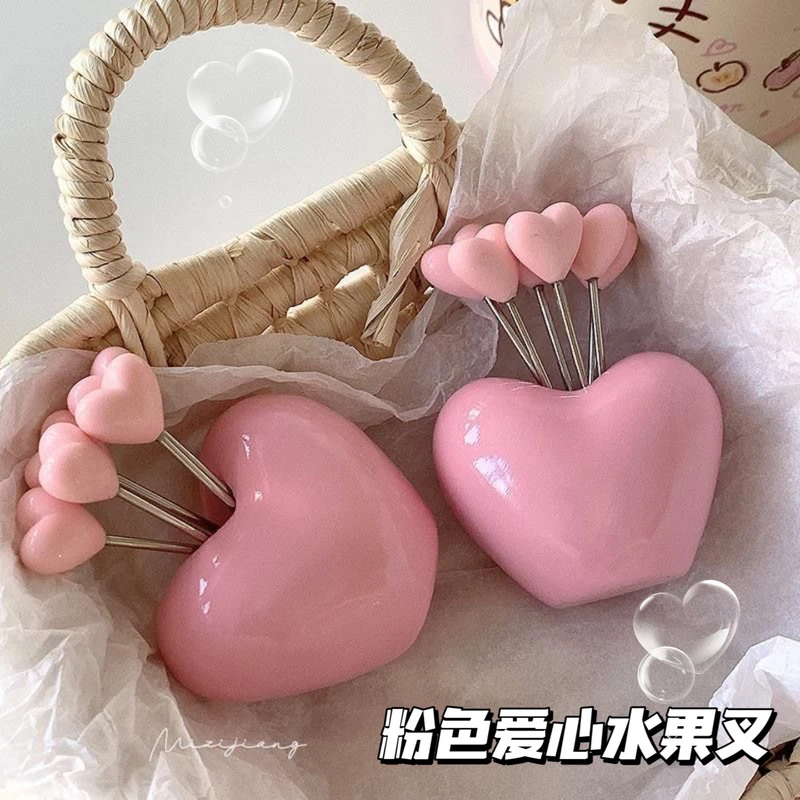 Heart-Shaped Fruit Fork, Stainless Steel Food-Grade Fruit Pick, Cute Fruit Fork, High-End Feel, Recyclable Dessert Fork