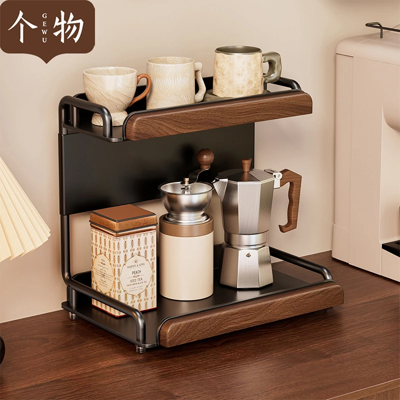 Walnut French Coffee Cup Holder Desktop Multi-Layer Aromatherapy Perfume Storage Living Room Desk Storage Retro Style