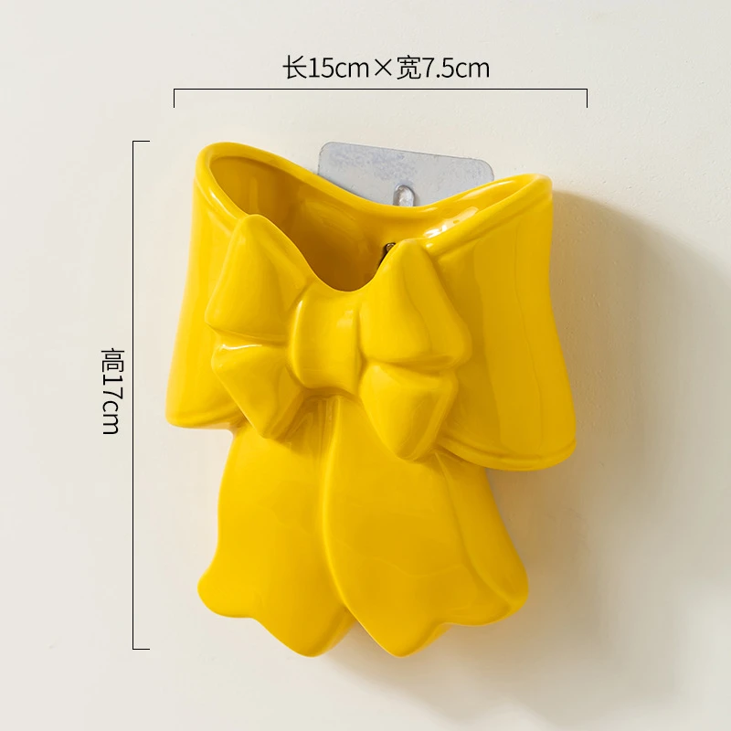 Ceramic Bow Wall-Mounted Vase Living Room Flower Arrangement High-End Flower Device Creative Home Home Desktop Decoration Ornaments