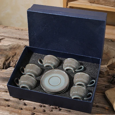 6 cups, 6 dishes, cement gray