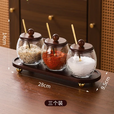 Three spice jars + base + spoon