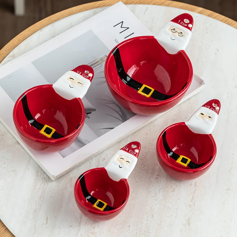Ceramic Santa Claus Baking Measuring Cup, Measuring Spoon, Baking Bowl, Household Tools, Creative Cute 4-Piece Set, Cross-Border Set