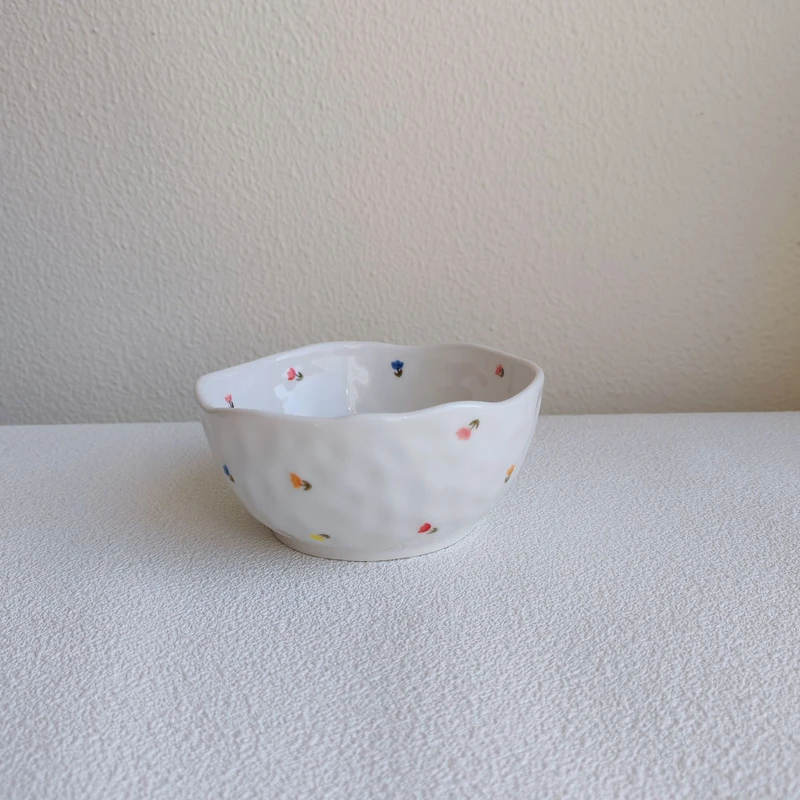 5inch Ceramic Bowl with Underglaze Color, Hand-Painted Ins-Style Girly Ceramic Bowl with Heart and Bow, Cute Rice Bowl, Fruit Bowl