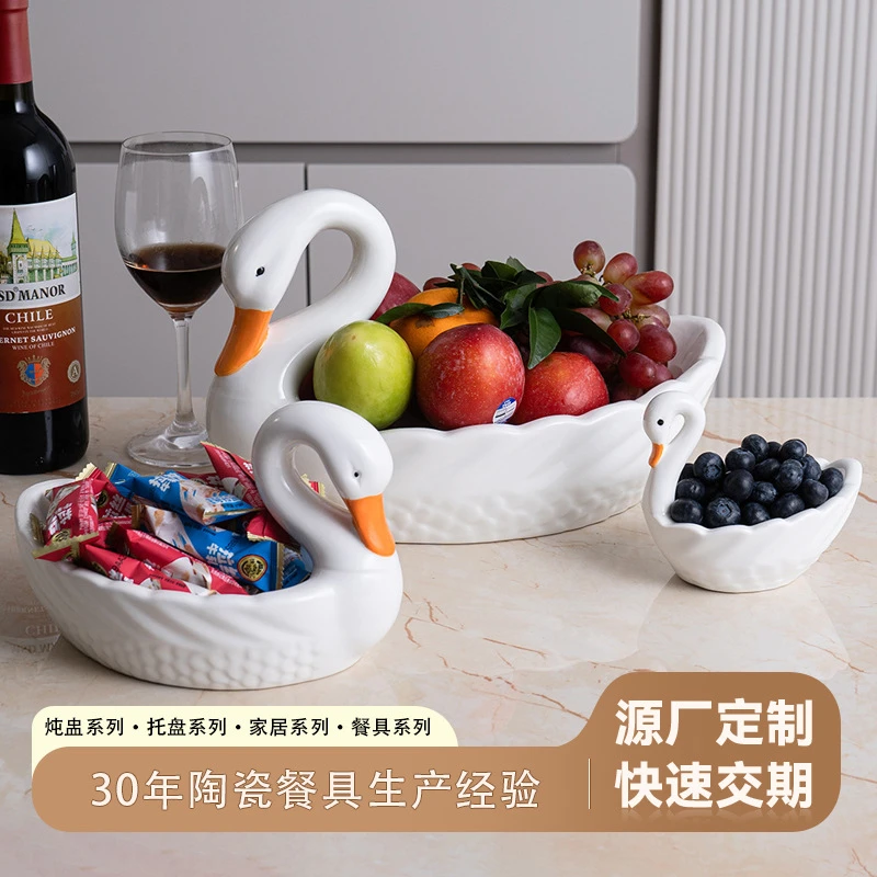 Customized swan-shaped ceramic fruit plate, candy and dried fruit dish, ins-style cute pig cartoon duck animal bowl