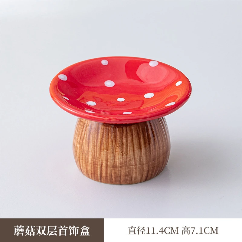 Ceramic Ring Holder, Mushroom Jewelry Tray, Red Jewelry Storage Jar, Cute Jewelry Dressing Table Decoration Ornament