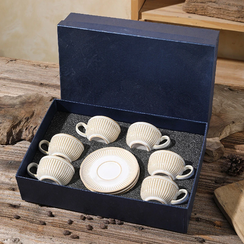 Small Capacity Espresso Cup and Saucer Set Cross-Border Retro Style Ceramic Cup Restaurant Afternoon Tea Cup Gift Box Wholesale
