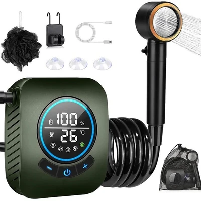 Custom green [hw-01-2] newly upgraded portable shower 8000mah + us plug heating rod + bath flower