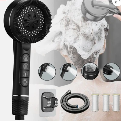 【sa-10】black love shower + black punch-free bracket + black steel flexible hose + 3 filter cartridges