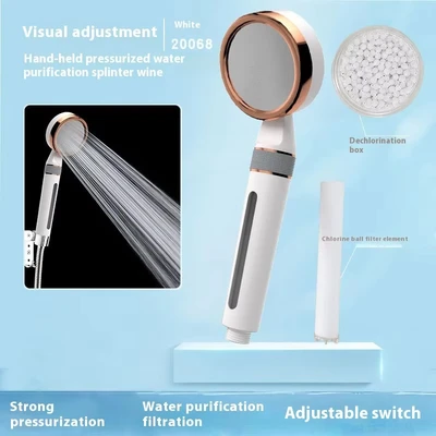 【sa-08】20068 electroplated gold ring matte white filter shower + medical stone + pp cotton