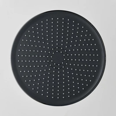Black overhead shower head, 25cm diameter