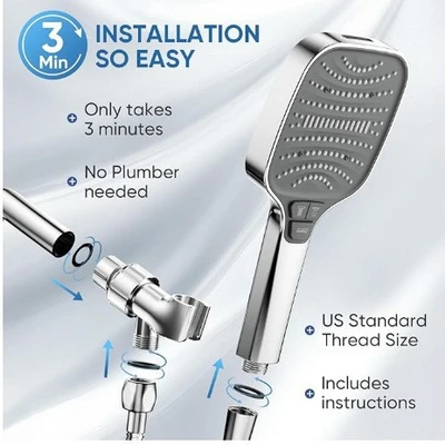 【sa-31】【electroplated silver grey package 4】8-setting turbocharged shower head + reinforced hose + american standard bracket