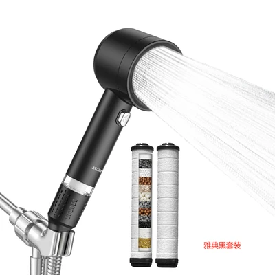 【sa-15】black turbine 【sulfite ball】+ 1.5m silver hose + silver american standard connector + two filter cartridges