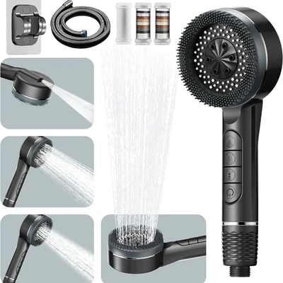 【sa-10】gray love shower + gray punch-free bracket + 1.5m gray steel hose + 3 filters