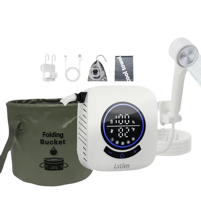 【hw-01-6】newly upgraded portable shower 8000ma (customized) white + green bucket