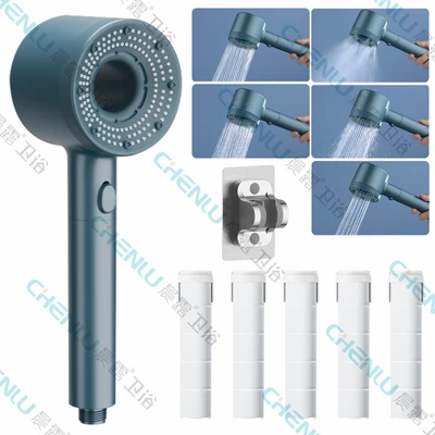 【sa-43】elegant blue - hair dryer handheld sprayer + punch-free holder + 5 filter cotton pads