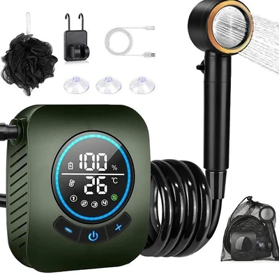 [hw-01-1 green] newly upgraded portable square shower 8000ma + bath flower
