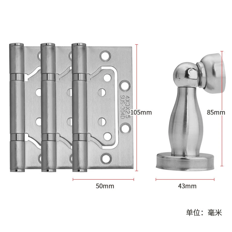 Factory direct supply stainless steel 4 inch hinge stainless steel female and female hinge door suction combination three piece door suction set