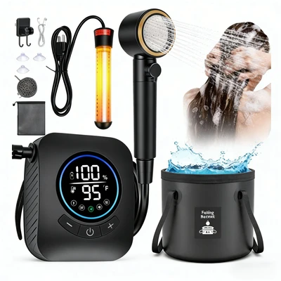 【hw-01-2】newly upgraded portable shower 8000ma + american standard heating rod + bathtub