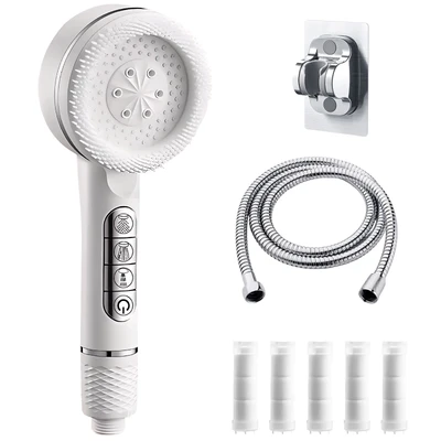 Ailin supercharged shower - ivory white + white punch-free seat + ailin - filter element [5 pack] + 1.5m steel hose