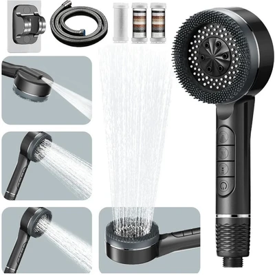 【sa-10】gray love shower + gray punch-free bracket + 1.5m gray steel hose + 3 filters