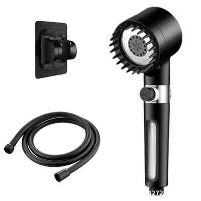 【sa-44】stylish black snowflake spray - one-hand spray + punch-free mount + 1.5m black pvc hose + 1 original cotton filter